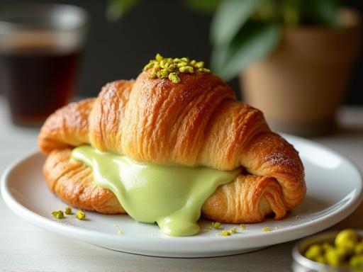 Cornetto artigianale con crema al pistacchio